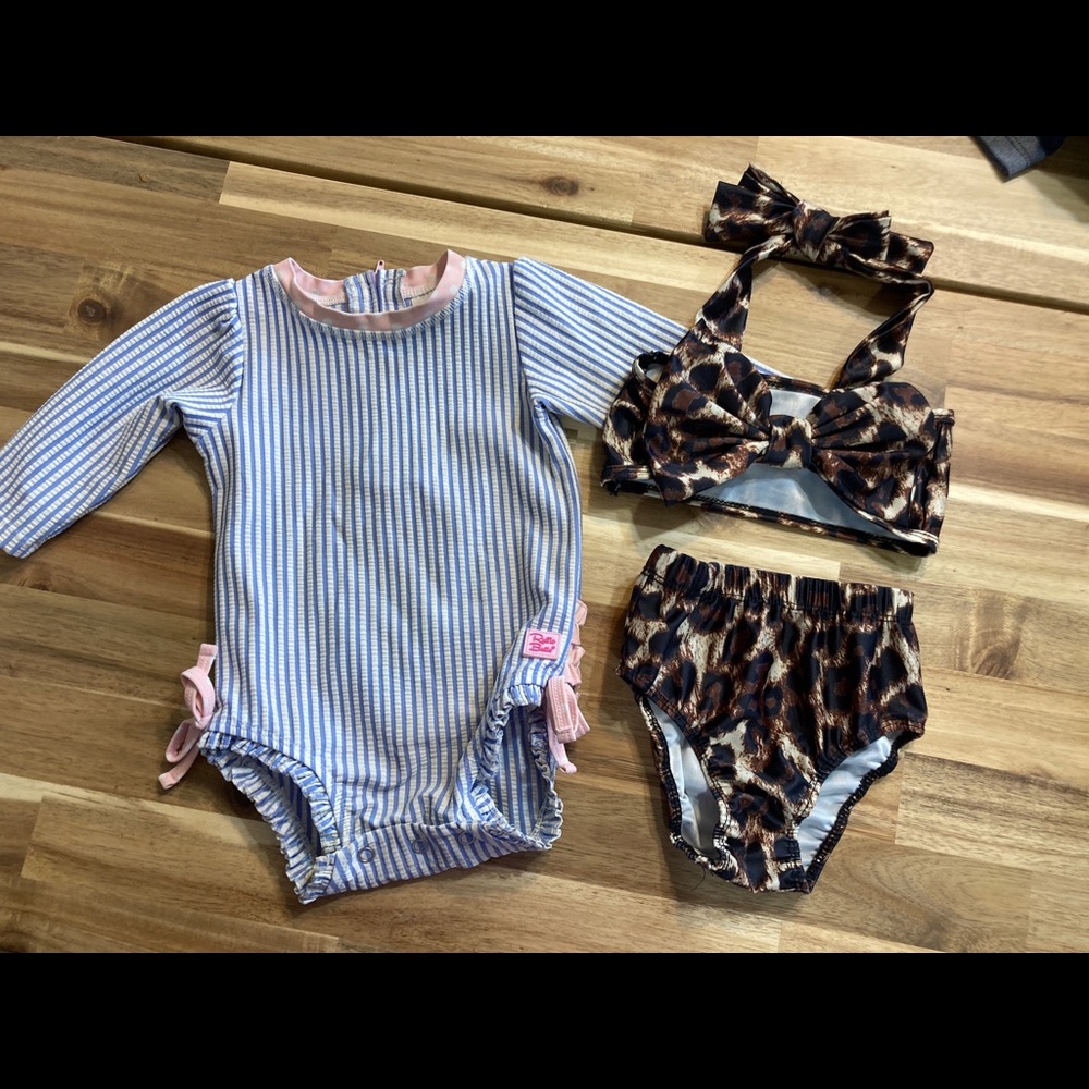 Ruffle butts and leopard swim suit bundle 3-6 months.